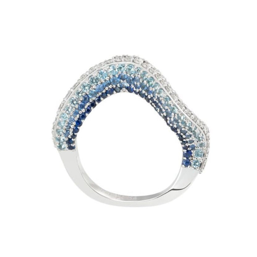 The Glistening Wave Ring with ombré blue sapphires & topaz
